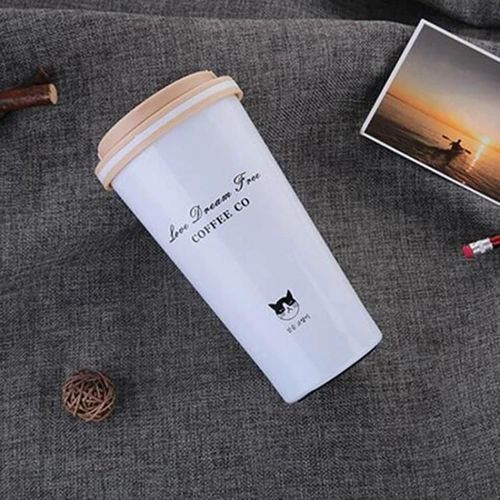Tasse à café portable en acier inoxydable-Tasse thermos sous vide 500ML,blanc