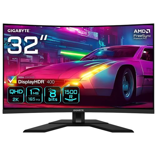 Gigabyte M32QC - Écran LED - incurvé - 31.5" - 2560 x 1440 QHD @ 165 Hz - VA - 350 cd/m² - 3000:1 - DisplayHDR 400 - 1 ms - 2xHDMI, DisplayPort, USB-C