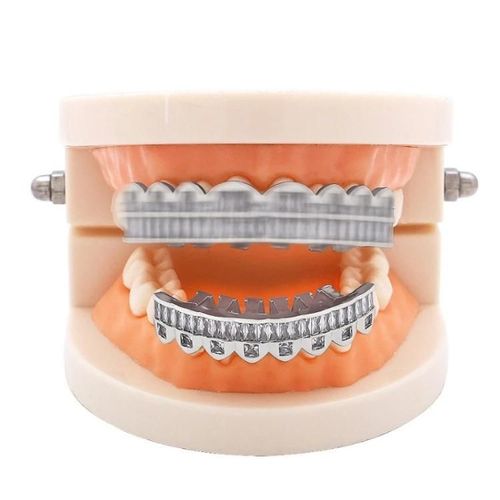 8 Dents Zirconium Gold Hip Hop Grillz-Argent Appareils Dentaires Inférieurs Par