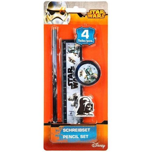 Set De Papeterie - 4 Pièces - Disney Star Wars 1 Crayon À Papier 1 Règle Plate De 15 Cm 1 Taille Crayon 1 Gomme