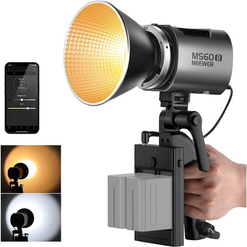 NEEWER MS60B 65W COB Video Light avec 2.4G/Application Contrôle à Distance, Bicolore Éclairage Continue LED, Monture Bowens Lumière Photo Studio