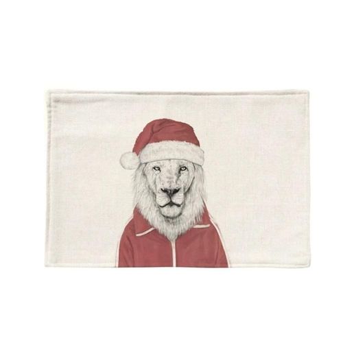 Set De Table De Noël En Coton Et Lin-Cartoon Animal Design,Lion Manique Lion