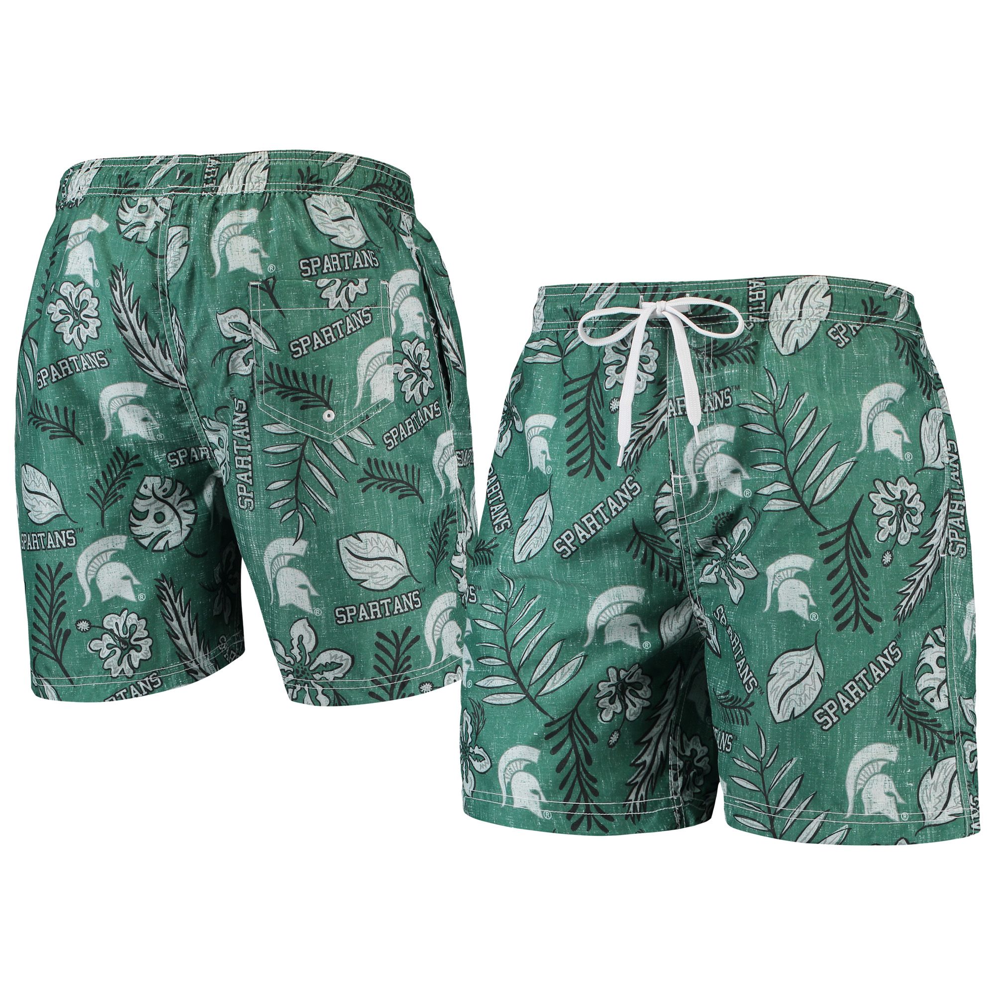 Maillot De Bain Vintage À Fleurs Wes & Willy Green Michigan State Spartans Pour Hommes