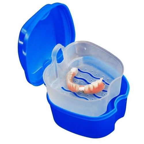 Boîte de rangement dentaire-Bleu foncé Étui de nettoyage pour fausses dents Bleu foncé