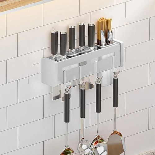 Étagère De Cuisine Murale-Porte-Baguettes De Poinçonnage Libre,Finition Brossée 30cm