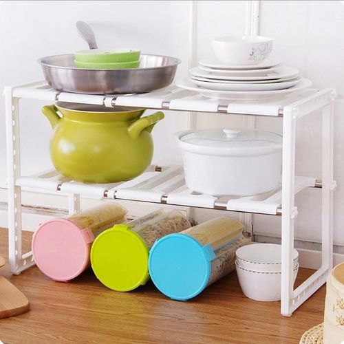 Étagère D'évier Télescopique Réglable En Acier Inoxydable-Étagère De Cuisine Double Couche