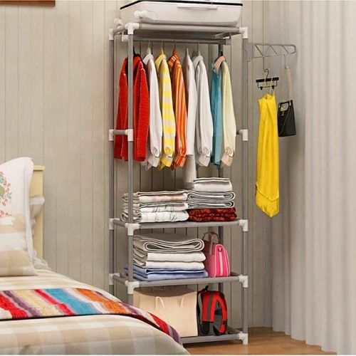 Porte-manteau en métal-Cintre en fer sur pied avec étagère de rangement