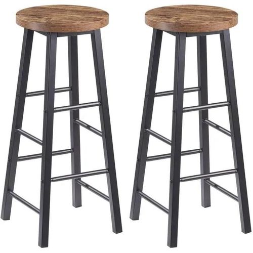 Lot De 2 Tabourets De Bar-Pieds En Acier -Assise En Mdf -Avec Repose-Pied Noir+Vintage