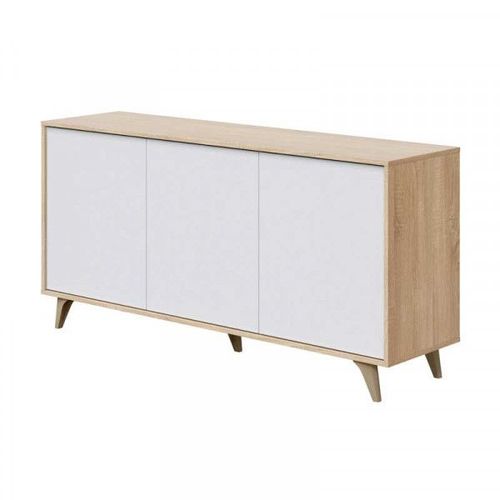 Buffet 3 Portes Blanc/Chêne - Sag - L 154 X L 40 X H 75 Cm
