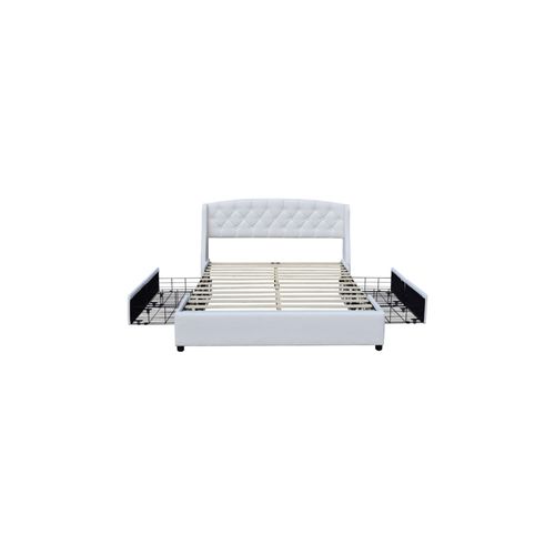 Iris - Solide Et Confortable Lit 120x190 Avec Sommier Avec 4 Tiroirs + Tete De Lit Couleur Blanc + Pieds En 4 Cm - 2x13 Lattes - Revetement Pvc Simili Facile D'entretien - Montage Rapide Et Facile