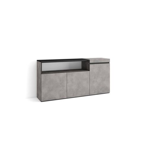 Buffet Salon Et Cuisine, 150x75x35cm, 3 Portes, Meuble Chaussure, Ciment