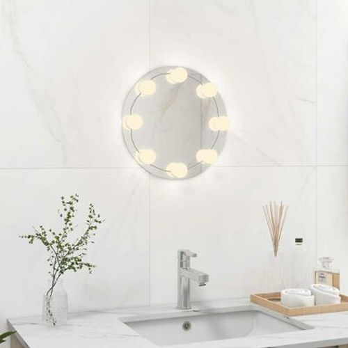 Miroir mural sans cadre avec lampes LED Rond Verre