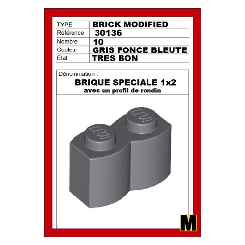 X10 BRIQUE SPECIALE 1x2 Profil Rondin Gris Foncé Bleuté - 30136