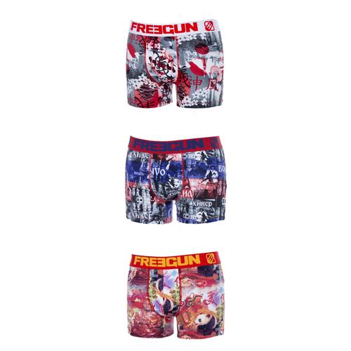 Pour Les Inconditionnelles Du Coton - Lot De 3 Boxers Garçon Freegun 95 % Coton 5% Elasthanne, Modèles Imprimés Selon Arrivage, Taille 10-12 Ans