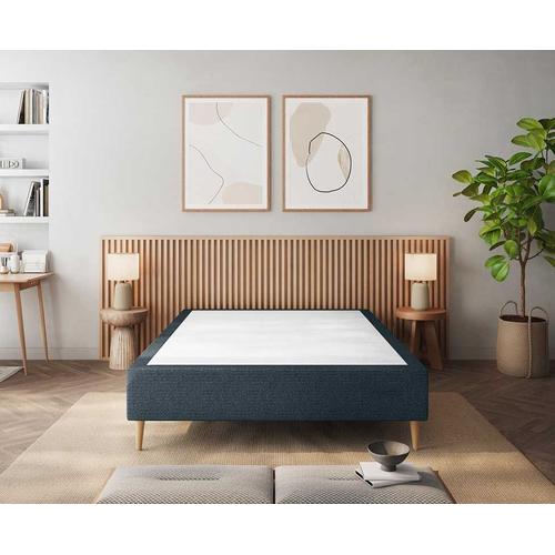 Le Roi Du Matelas - Sommier Cronos Bleu - 140x200 Cm - Cadre Bois Massif Recouvert De Tissu - Lattes Bouleau / Hêtre - Soutien Ferme