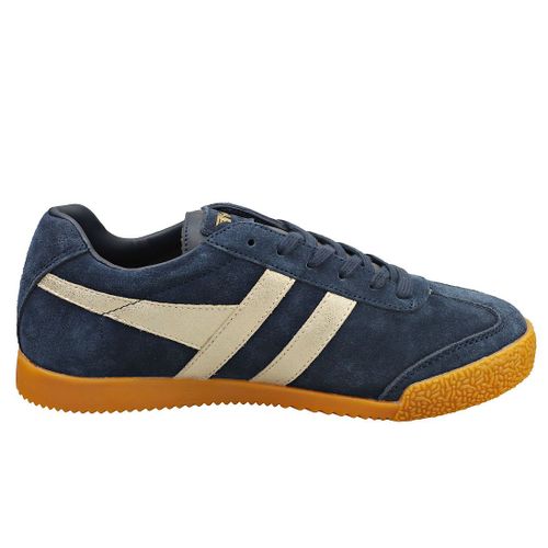 Gola Harrier Mirror Pour Femmes - Baskets Classiques En Daim, Bleu Marine Et Or - 38