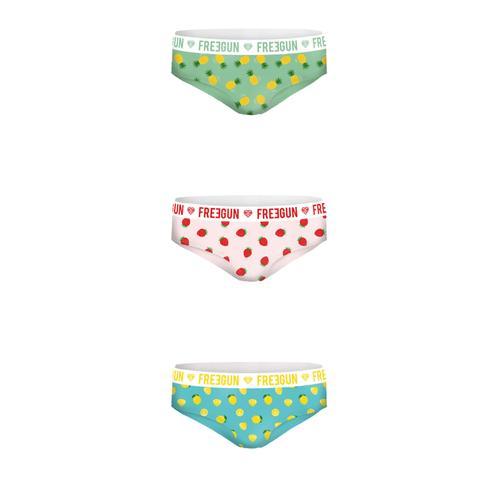 Lot De 3 Culottes Imprimées Fille Freegun, 95% Coton - 5% Elasthanne, Taille 8-10 Ans. Produit Neuf Avec Étiquette D'origine