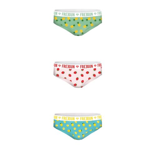 Lot De 3 Culottes Imprimées Fille Freegun, 95% Coton - 5% Elasthanne, Taille 10-12 Ans. Produit Neuf Avec Étiquette D'origine