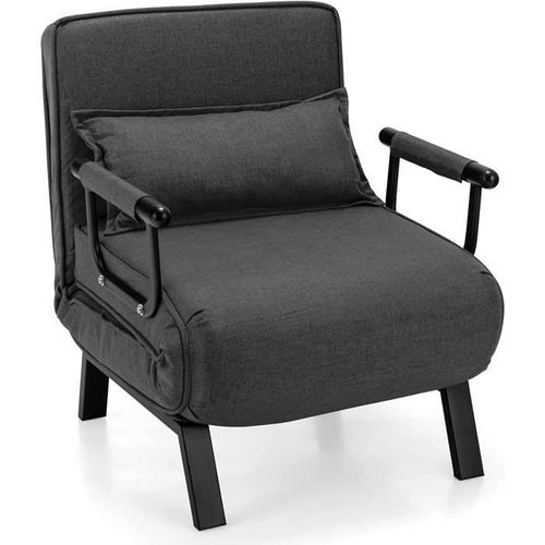 Costway Fauteuil Convertible À Lit 1 Place, Fauteuil De Salon 4-En-1, Dossier Réglable En 6 Positions Avec Oreiller Gris Foncé