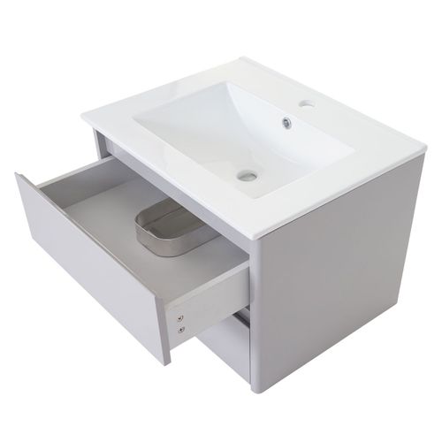 Ensemble Pour Salle De Bain Hwc-B19b, Lavabo Armoire De Toilette Armoire Murale, Haute Brillance Mvg-Certifié   Gris