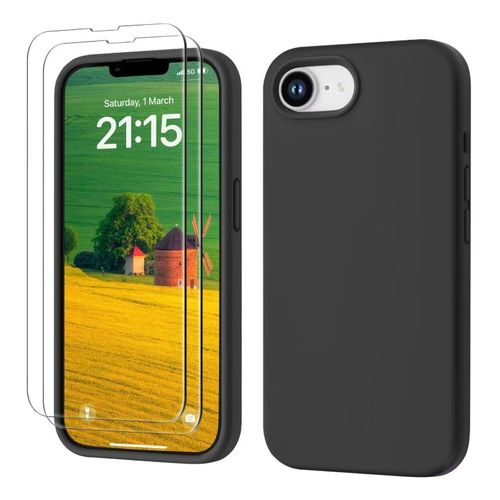 Hqselection® Coque Mat Noir Pour Iphone 16e/Se4 2025 Avec 2 Verre Trempé Film Protection Écran - Anti Rayures - Ultra Résistant Dureté 9h