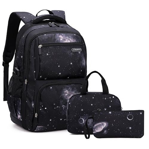 Boys school bag 3pcs set, black space backpack 3pcs set with tote bag and pencil case, school backpack, student gift