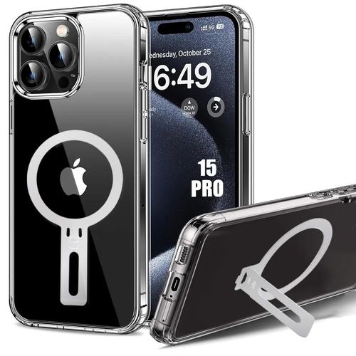 Coque Pour Iphone 15 Pro - Silicone Antichoc Renforcé Avec Support Magnétique Argenté - E.F.Connection