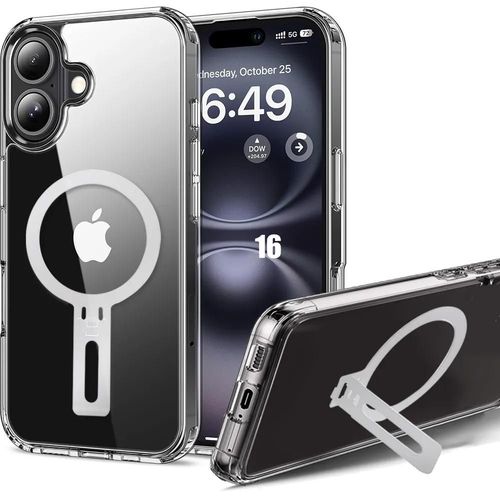 Coque Pour Iphone 16 - Silicone Antichoc Renforcé Anti-Rayures Avec Support Magnétique Argenté - E.F.Connection
