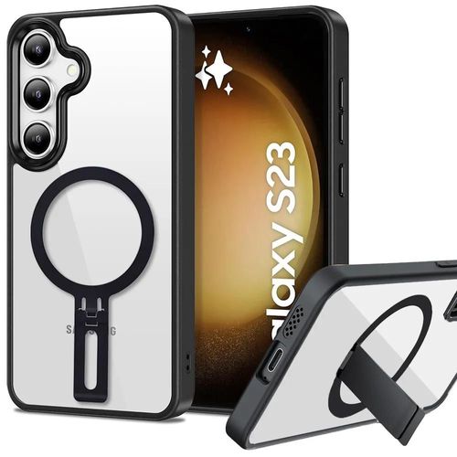 Coque Pour Samsung Galaxy S23, Protection Hybride Pc Silicone Avec Support Magnétique Noir - E.F.Connection