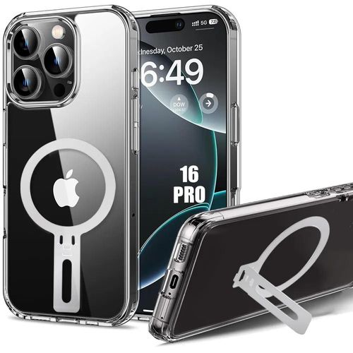 Coque Pour Iphone 16 Pro - Protection Silicone Renforcé Avec Support Magnétique Réglable Argenté - E.F.Connection
