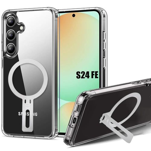 Coque Pour Samsung Galaxy S24 Fe - Protection Silicone Renforcé Avec Support Magnétique Pliable Argenté - E.F.Connection