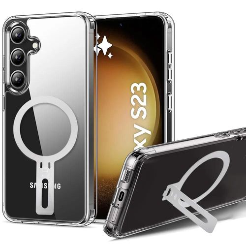 Coque Pour Samsung Galaxy S23 - Silicone Antichoc Renforcé Avec Support Magnétique Argenté - E.F.Connection