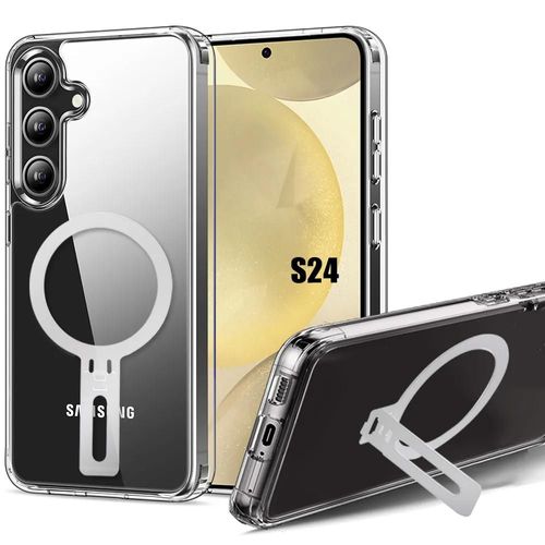 Coque Pour Samsung Galaxy S24 - Protection Silicone Transparent Antichoc Avec Support Magnétique Argenté - E.F.Connection