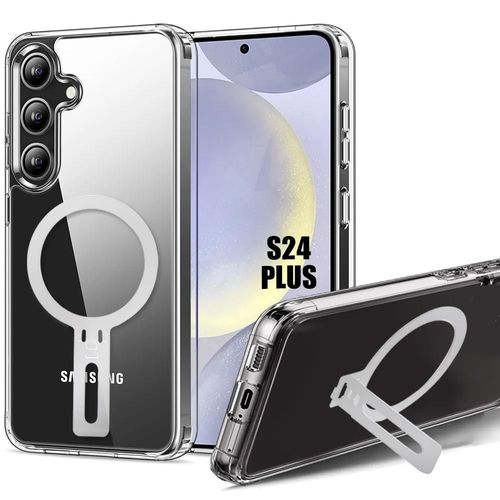 Coque Pour Samsung Galaxy S24+ / S24 Plus, Silicone Transparent Antichoc Avec Support Magnétique Argenté - E.F.Connection