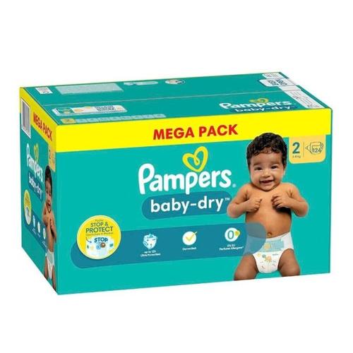 Pack 124 Couches PAMPERS BABY-DRY Taille 2 (4 à 8 KG) Bébé Stop