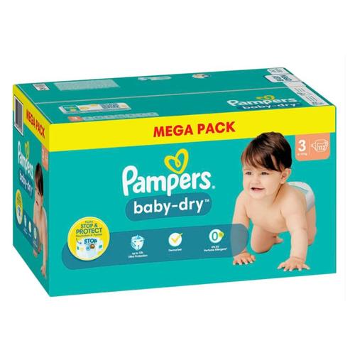 Pack 112 Pampers Couches Baby-Dry Taille 3 (6-10 Kg) Changes Bébé Stop & Protect