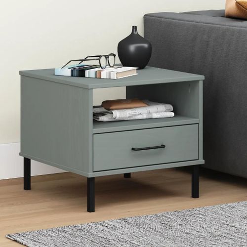 Table De Chevet Avec Pieds En Métal Gris Bois Pin Massif Oslo