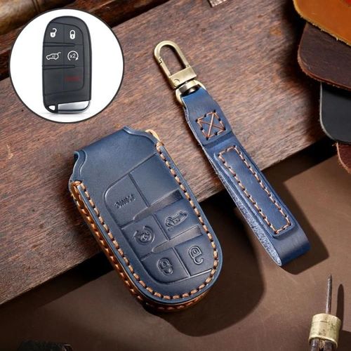 Couvre-Clés En Cuir Véritable Pour Jeep Compass-5 Boutons,Bleu | Bleu