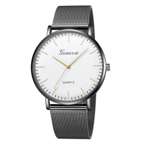 Montre À Quartz Geneva-Bracelet En Maille D'acier Inoxydable Pour Hommes Et Femmes
