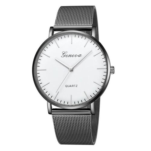 Montre À Quartz Geneva-Bracelet En Maille D'acier Inoxydable Pour Hommes Et Femmes