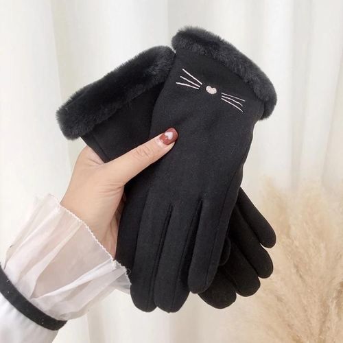 Gants D'équitation À Écran Tactile-Velours Épais,Anti-Froid,A56 Noir Noir