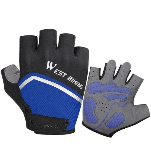 Gants D'équitation-Demi-Doigt Absorbant Les Chocs,Taille L,Noir Bleu-Noir Bleu