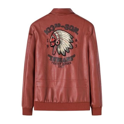 Blouson De Vol En Cuir Pu Lavé Pour Hommes-Collar Design,Rouge Brique,Tailles M-Xxl Rouge Brique,Xxl