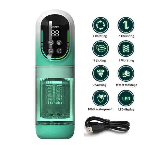 Masturbateur Masculin Rotatif À Poussée Automatique, Léchage, Succion, Pipe, Pompe À Pénis Étanche, Jouets Sexuels Pour Adultes, 100%--Vert No Box