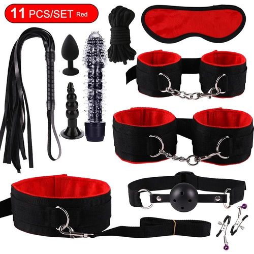 Jouets Sexuels De Bondage Bdsm Pour Femmes, Jouets Sexy, Menottes Pour Séance, Plug Anal, Vibrateur, Accessoires Érotiques Féminins, Jouets Sexuels 18--11pcs-Rouge