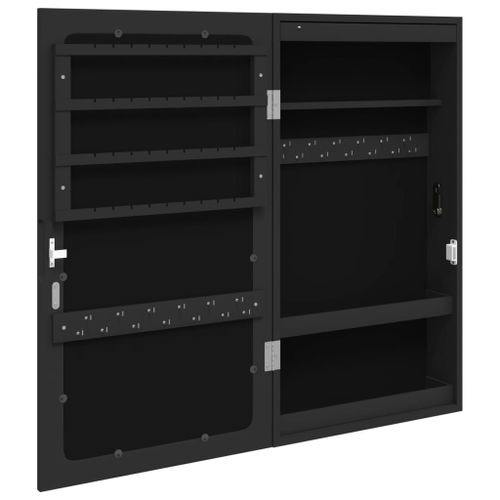 vidaXL Armoire à bijoux avec miroir et éclairage LED mural noir