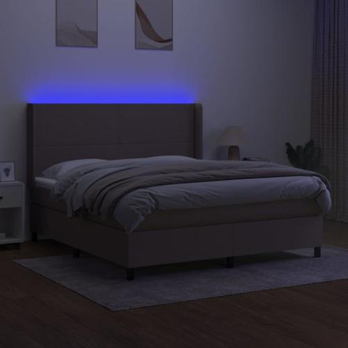 Vidaxl Sommier Tapissier Avec Matelas Et Led Taupe 160x200 Cm Tissu