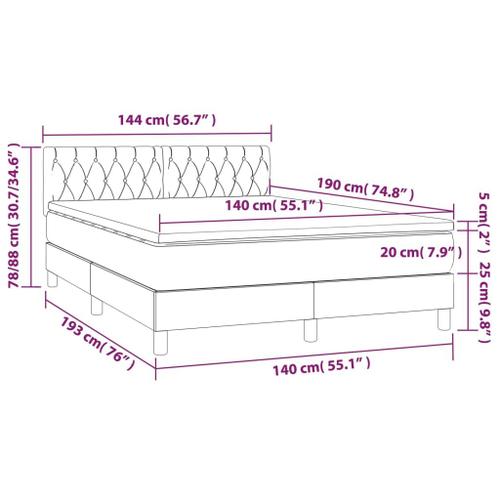 Vidaxl Sommier Tapissier Avec Matelas Et Led Rose 140x190 Cm Velours