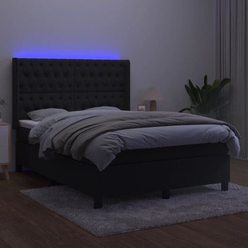 Vidaxl Sommier Tapissier Avec Matelas Et Led Noir 140x190 Cm Velours