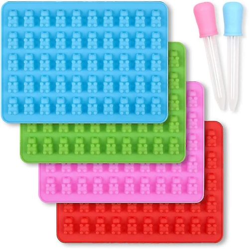 Ensemble De 4 Moules En Silicone Pour Oursons En Gélatine Avec 4 Compte-Gouttes, Sans Bpa, Antiadhésifs, Pour 200 Oursons En Gélatine, Passe Au Four